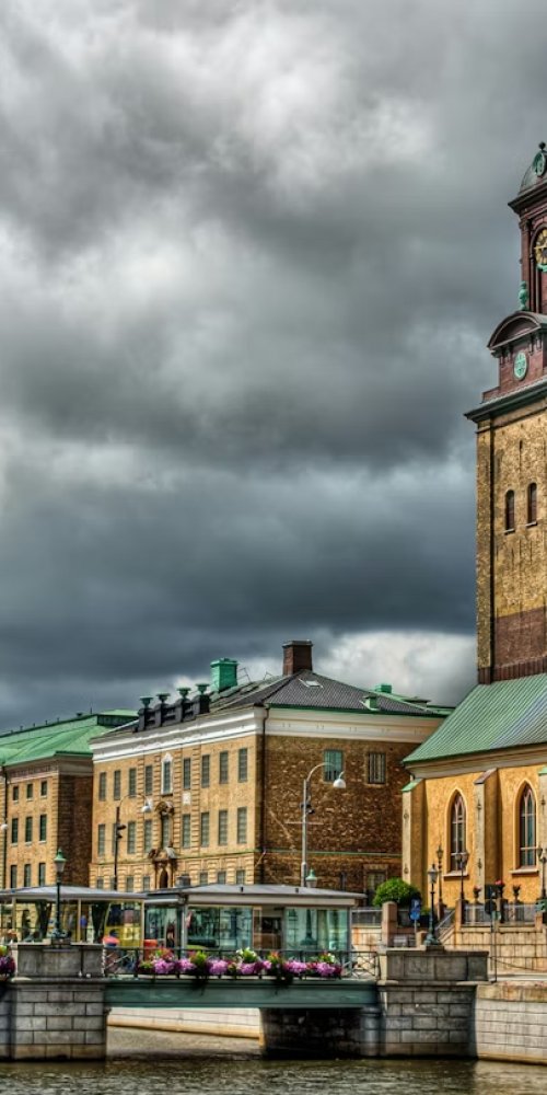 Luxury car interior with cityscape Gothenburg