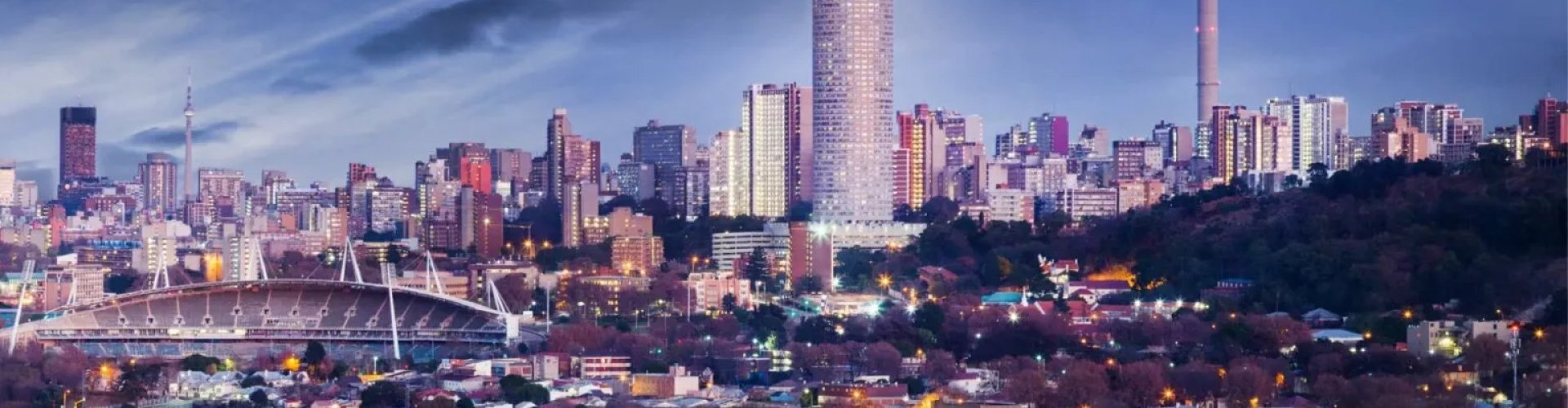 Luxury limousine parked by Johannesburg skyline